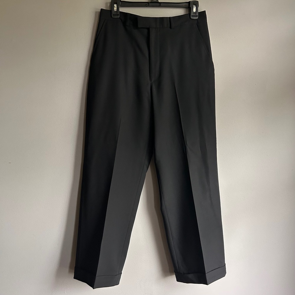 Donna Karan Signature Black Wool Blend Cuffed Trousers Made in Italy Size 30
